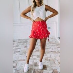 Olivaceous Red Floral Skirt